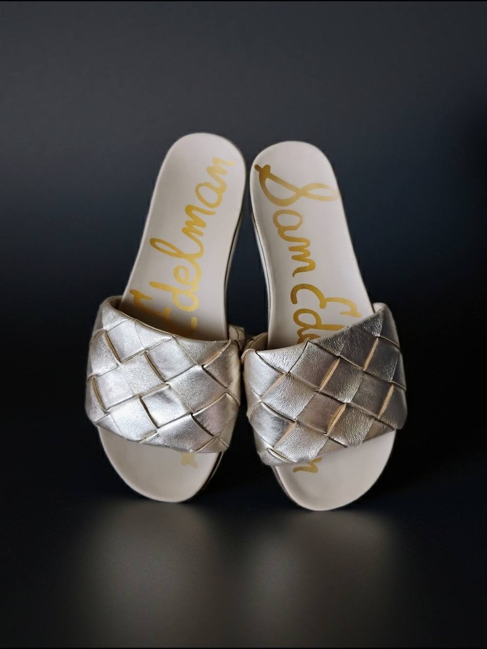 Sam Edelman Metallic Gold Woven Slide Mules